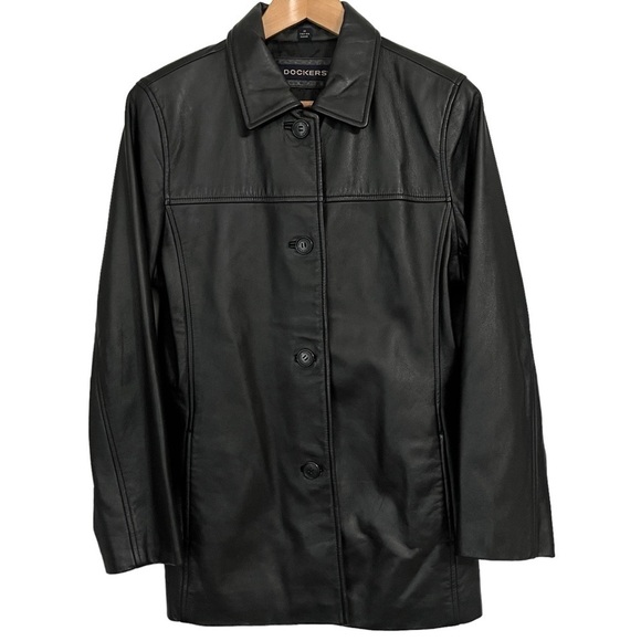 Dockers Women’s Black Leather Jacket Size Medium - Picture 1 of 10